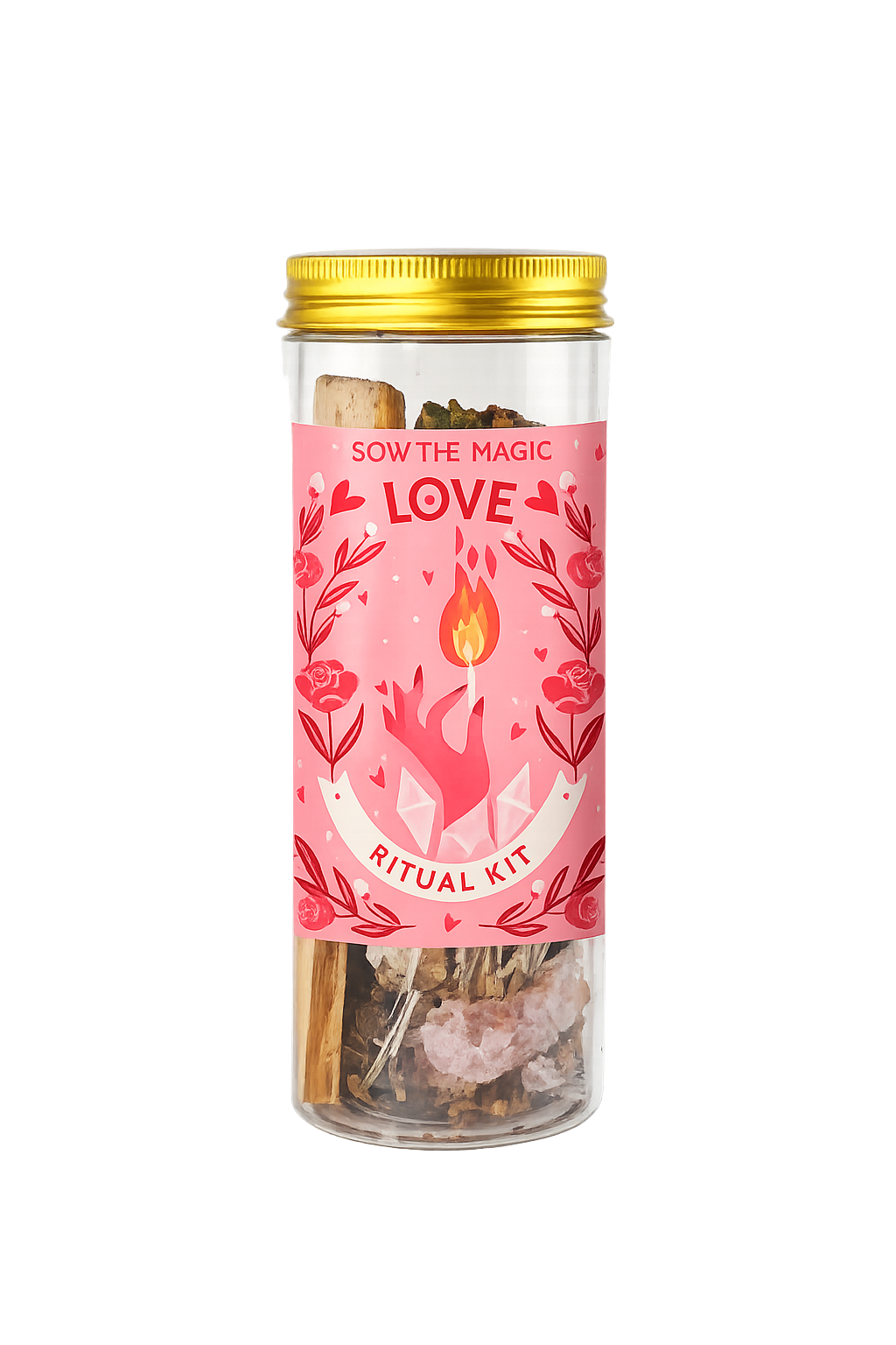 Love Ritual Kit Jar with Rose Quartz, Palo Santo + Sage