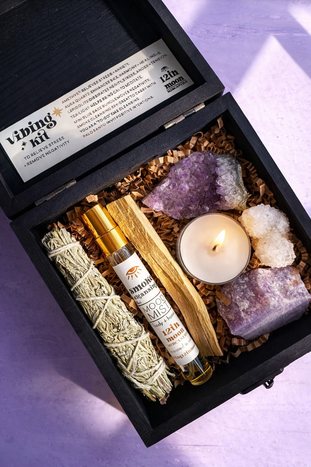 PROTECTING MY ENERGY KIT - Crystal Kit - Smudge - Sage -Palo: VIBING KIT to “Relieve Stress + Remove Negativity”