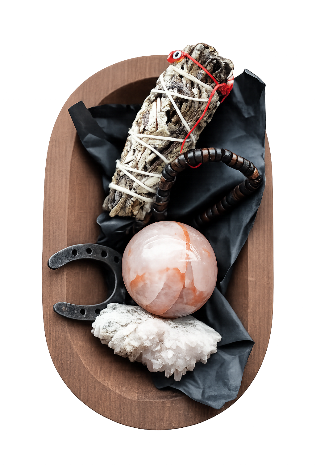 Ritual items on wooden tray