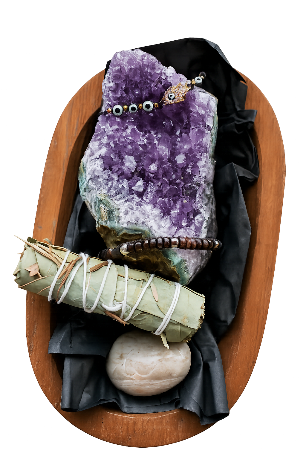 Ritual items on wooden tray