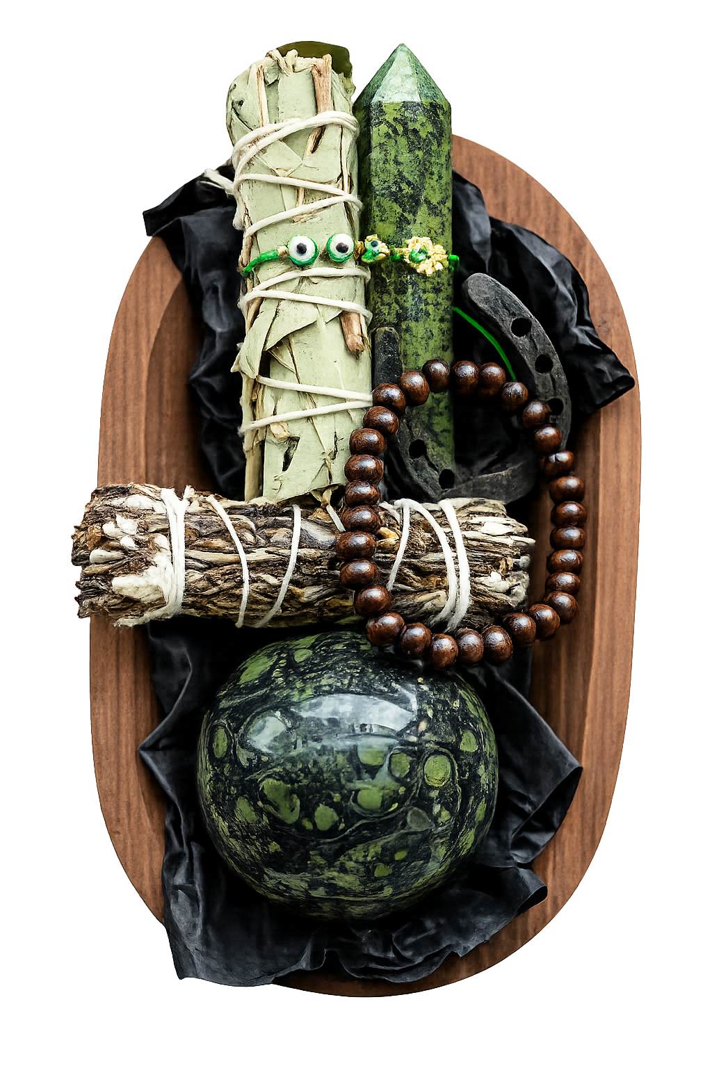 Ritual items on wooden tray