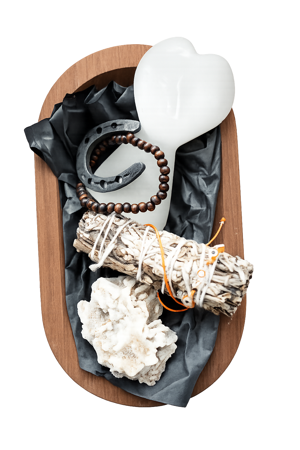 Ritual items on wooden tray