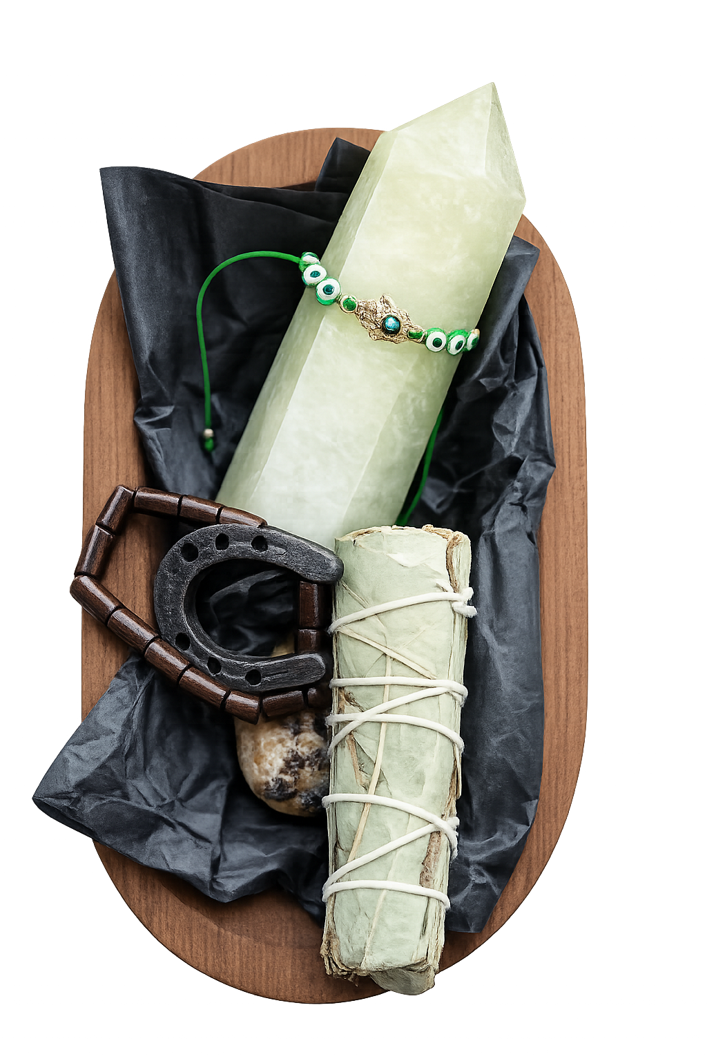 Ritual items on wooden tray