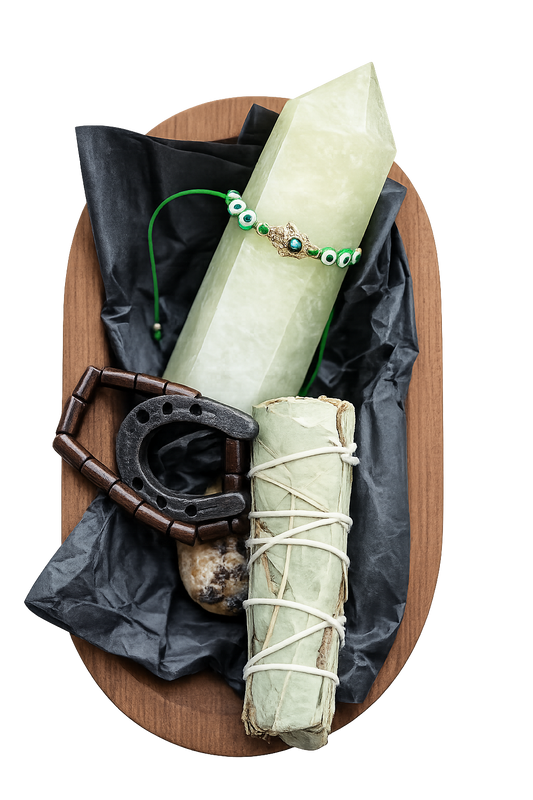 Ritual items on wooden tray