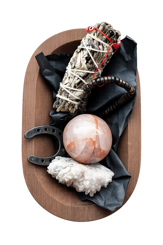 Ritual items on wooden tray