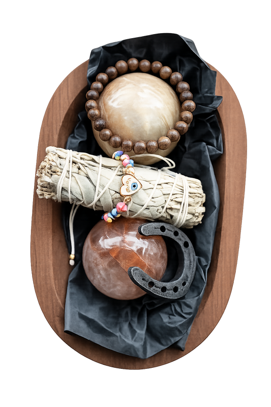 Ritual items on wooden tray