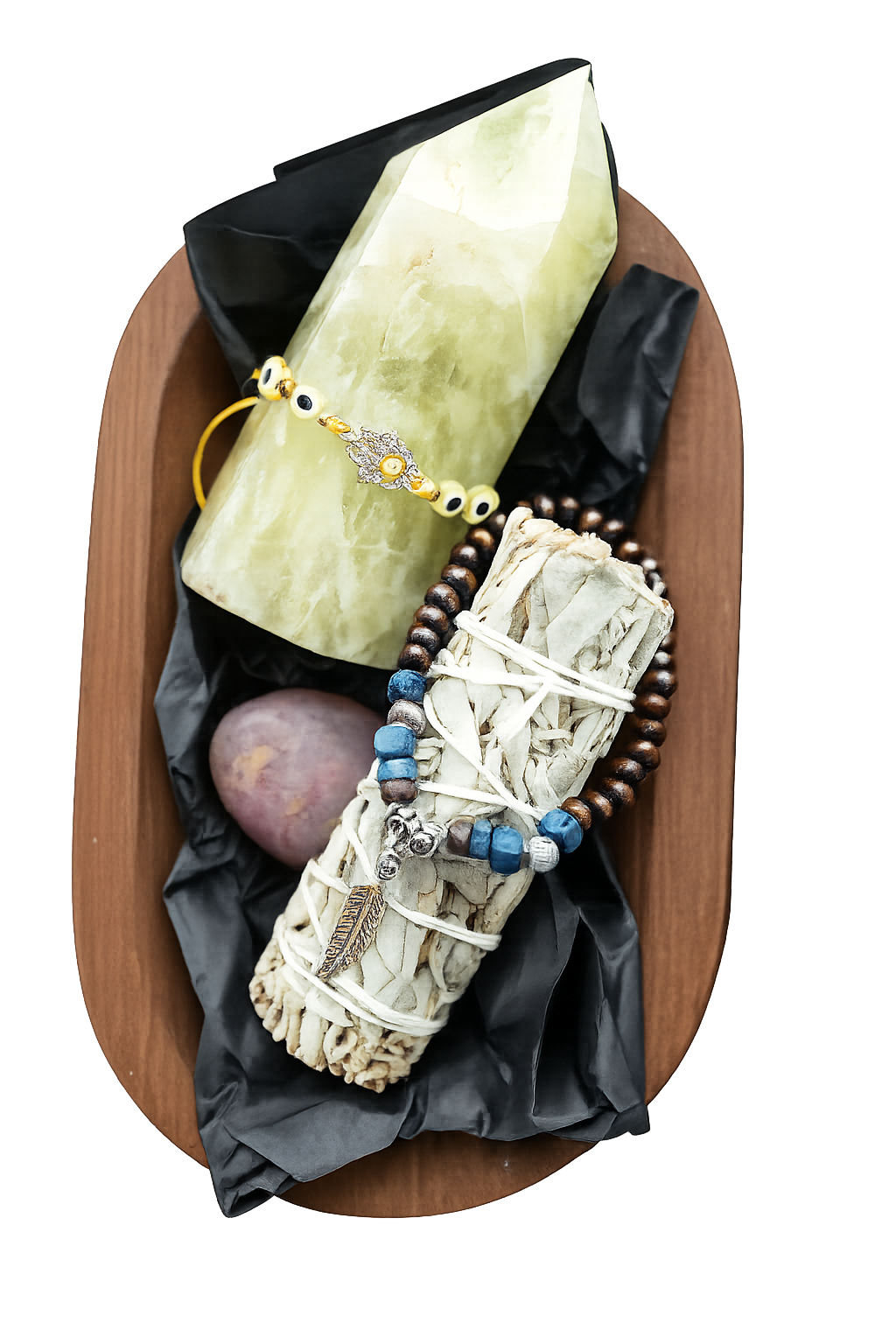 Ritual items on wooden tray