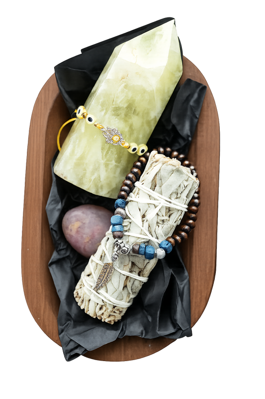 Ritual items on wooden tray