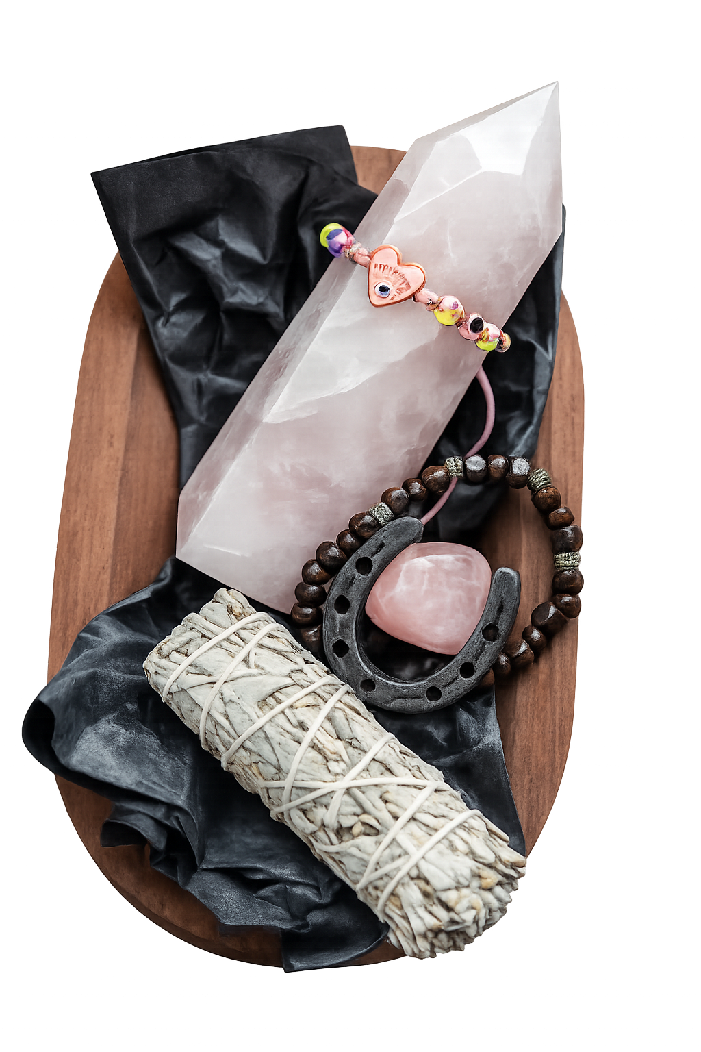 Ritual items on wooden tray