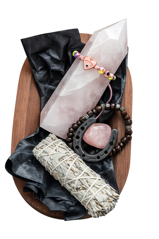 Ritual items on wooden tray